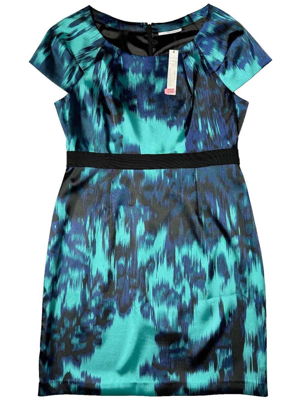 NWT $149 Tahari Rosalinda Midi Shift Dress Blue Black Teal Stretch Women Size 12